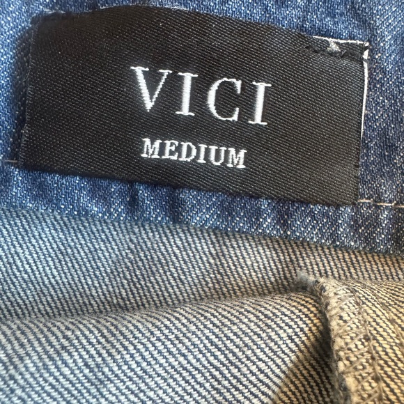 Vici Nice Try Pleated Denim Sleeveless Tank Top Mini Skater Dress M - Picture 5 of 8